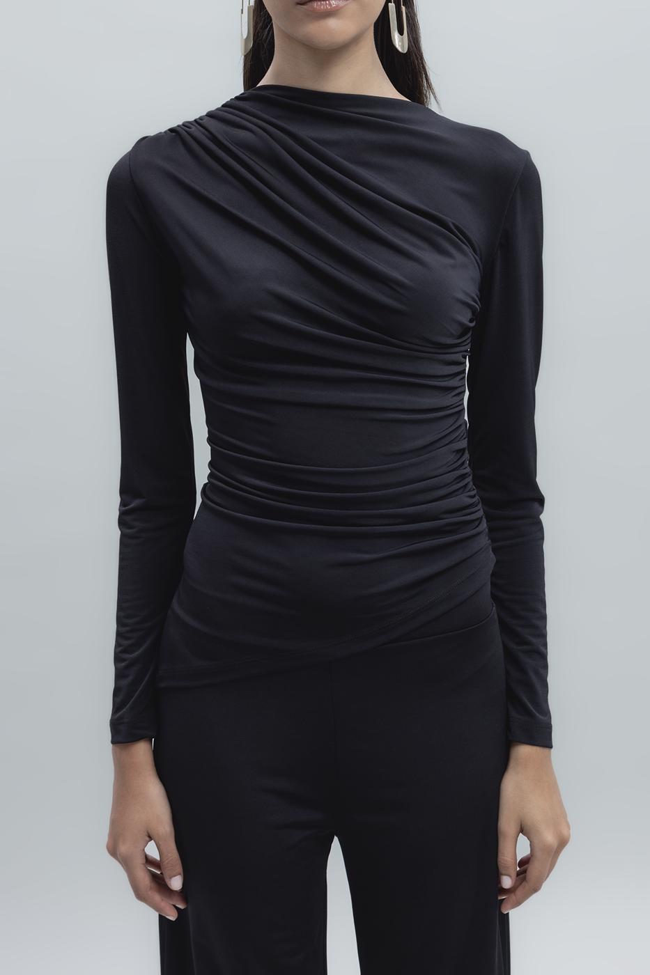 Bayan Siyah Drapeli Top