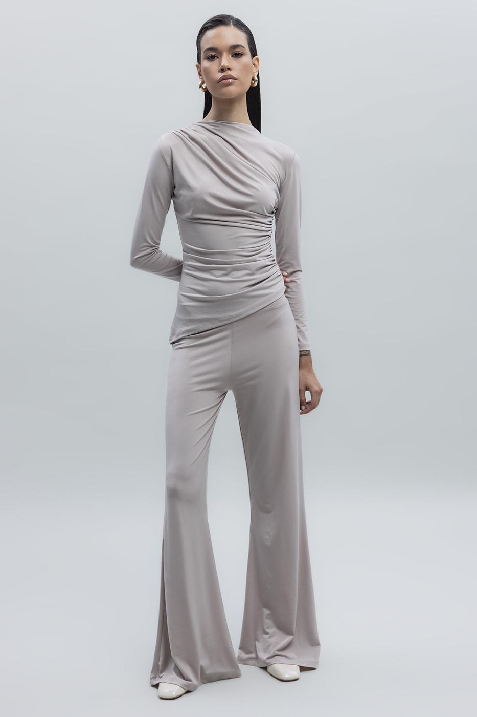 Bayan Bej İspanyol Paça Pantolon