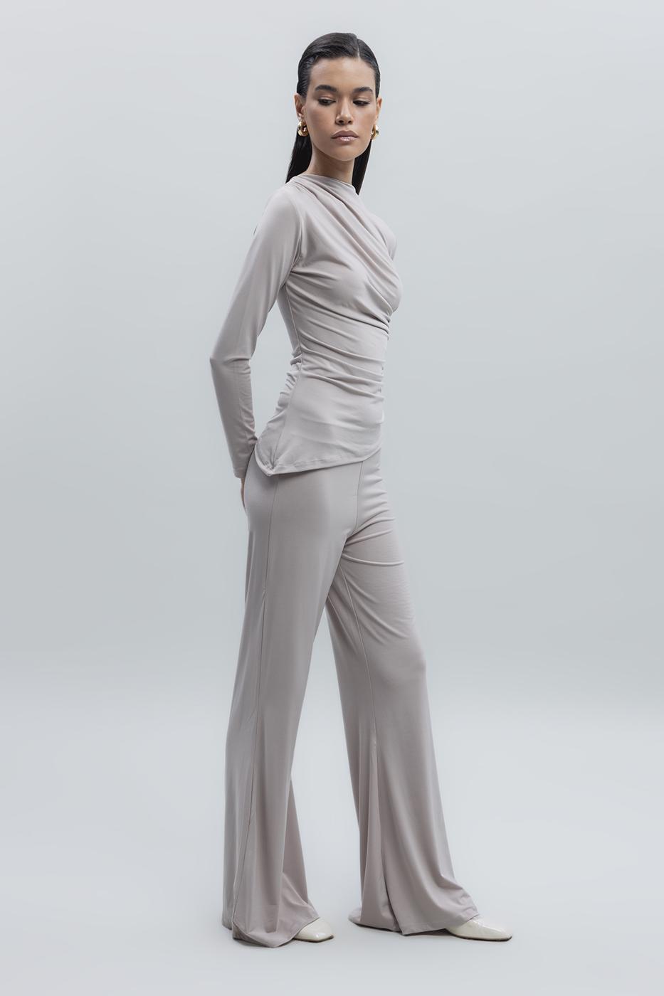 Bayan Bej İspanyol Paça Pantolon