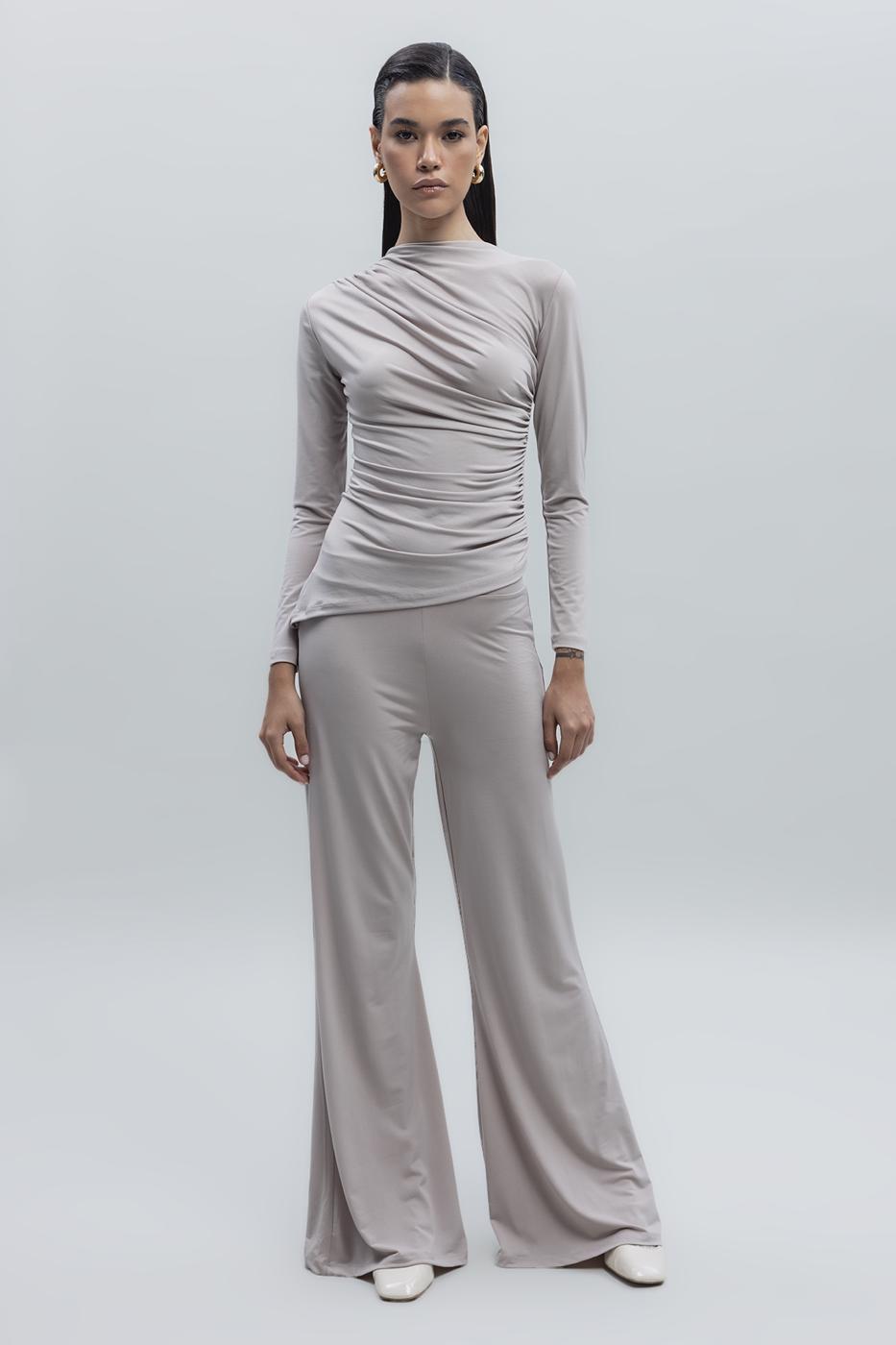 Bayan Bej İspanyol Paça Pantolon