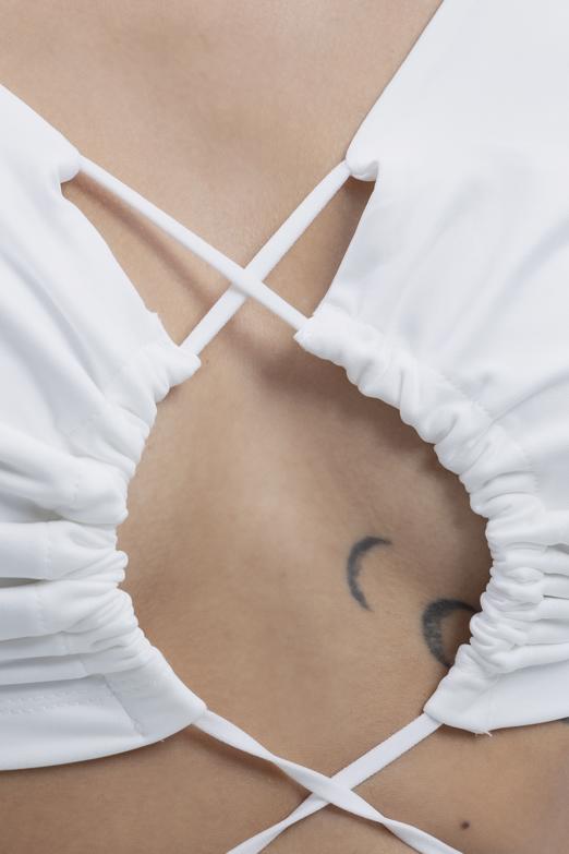 Bayan Ekru Bağlamalı Crop Top - BSL