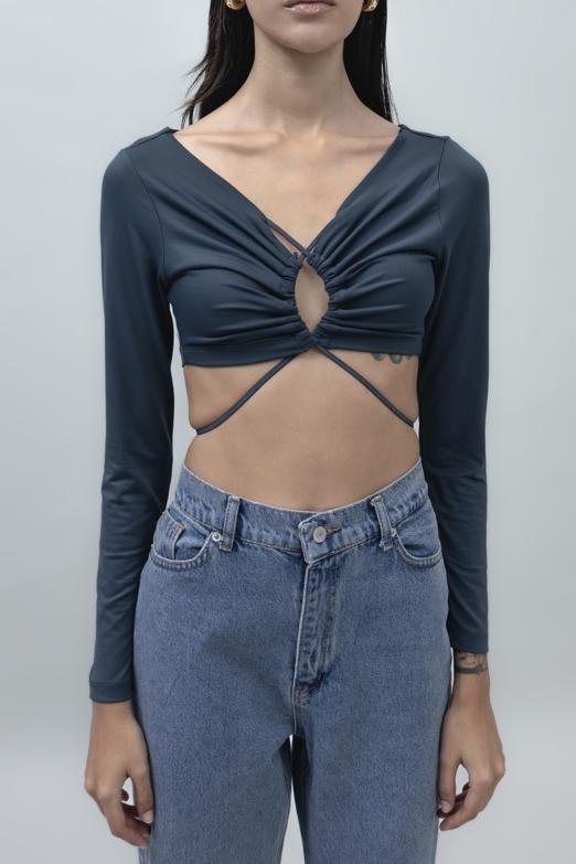 Bayan Füme Bağlamalı Crop Top - BSL
