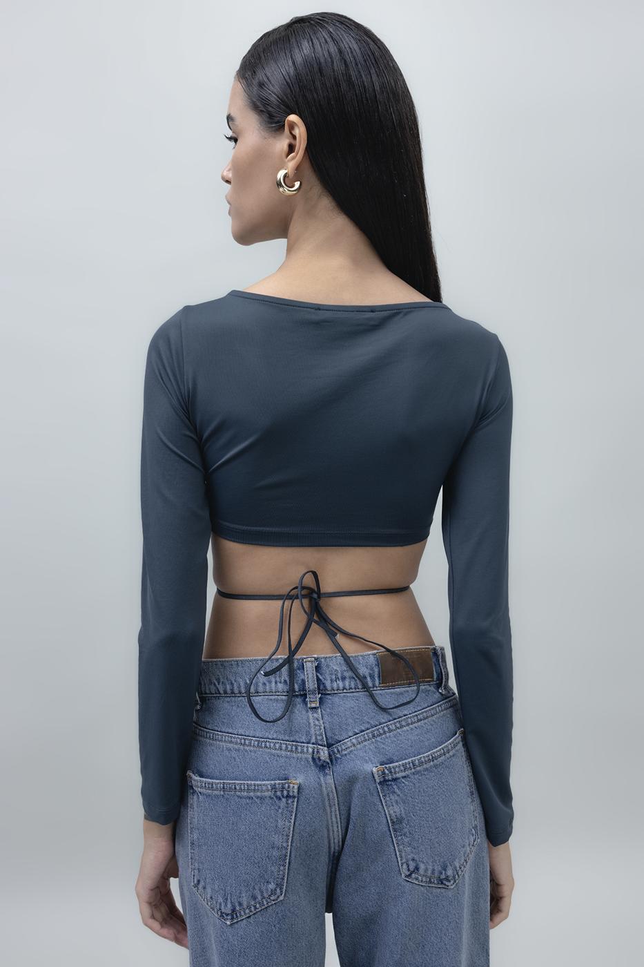 Bayan Füme Bağlamalı Crop Top