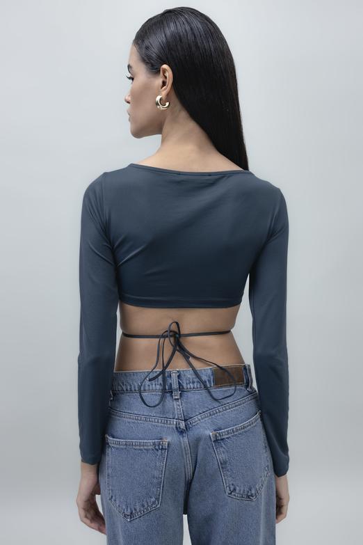 Bayan Füme Bağlamalı Crop Top - BSL