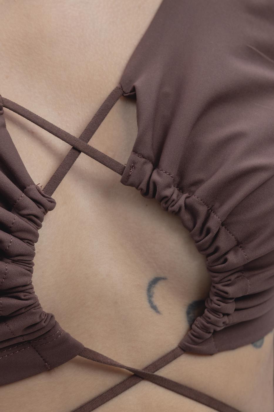 Bayan Kahverengi Bağlamalı Crop Top