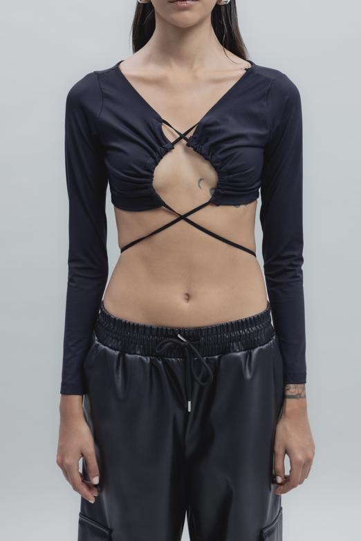 Bayan Siyah Bağlamalı Crop Top - BSL