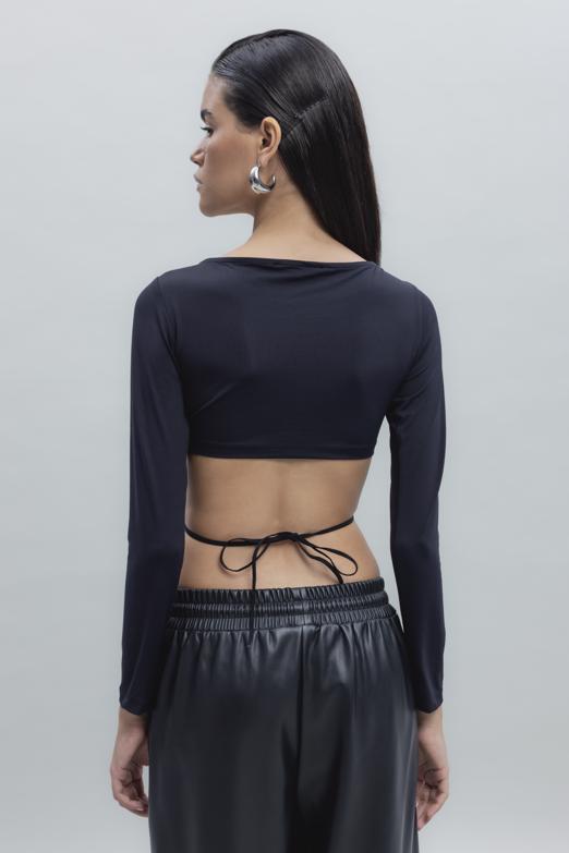 Bayan Siyah Bağlamalı Crop Top - BSL
