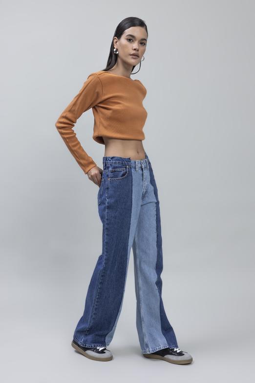 Bayan Mavi Bicolor Denim Pantolon - BSL