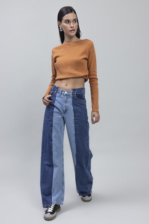 Bayan Mavi Bicolor Denim Pantolon - BSL