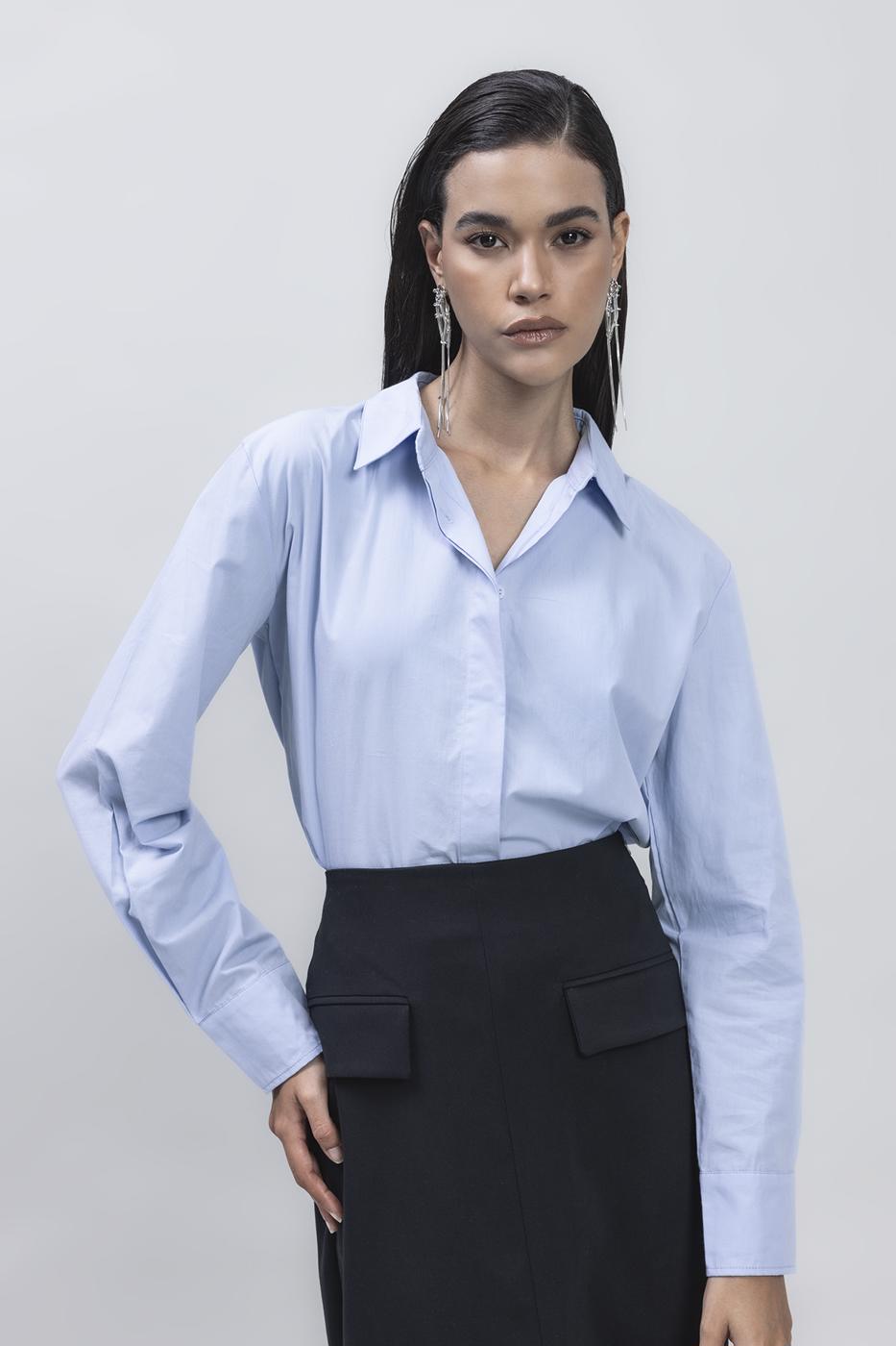 Bayan Mavi Poplin Gömlek