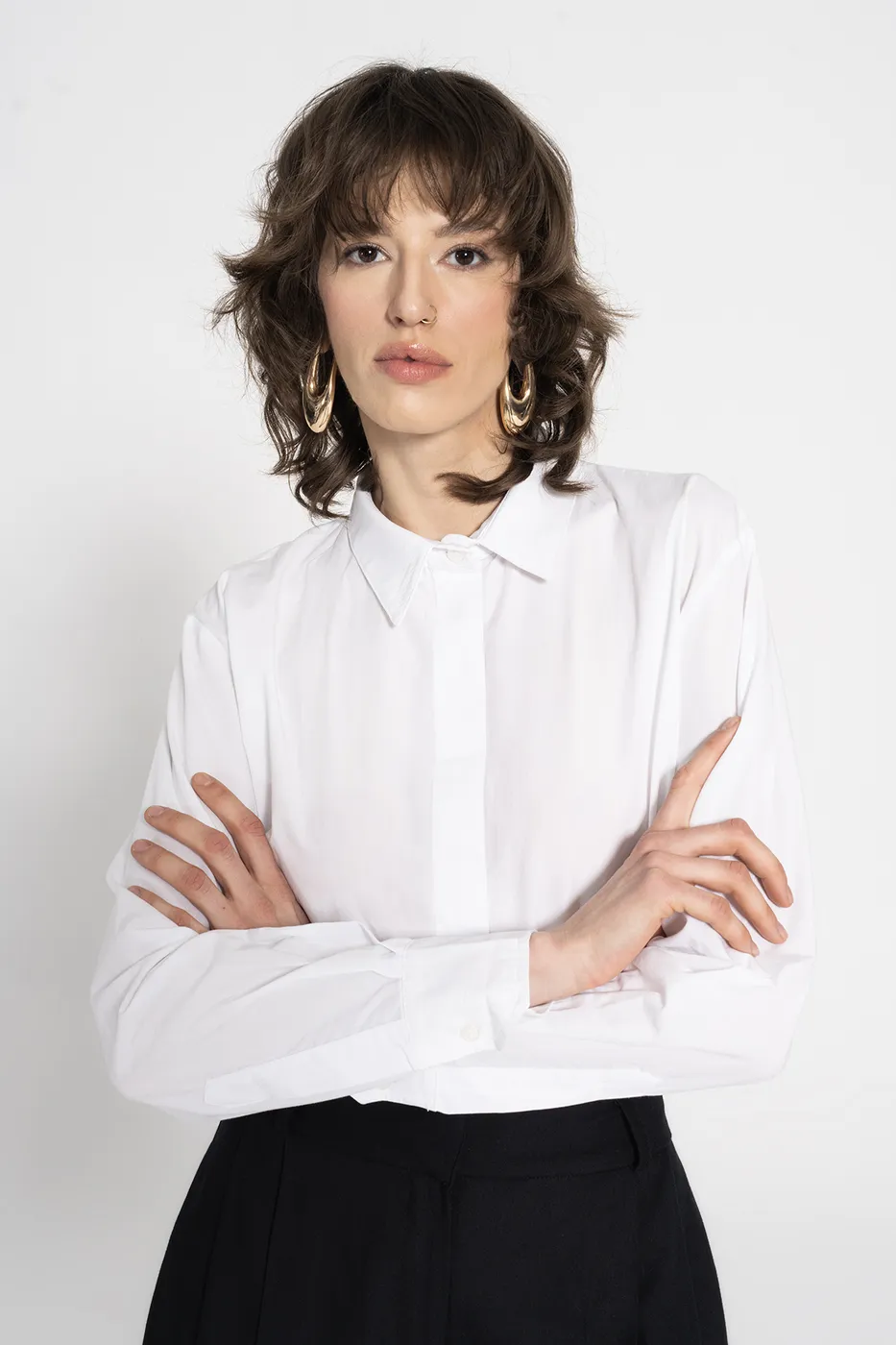 Bayan Ekru Poplin Gömlek