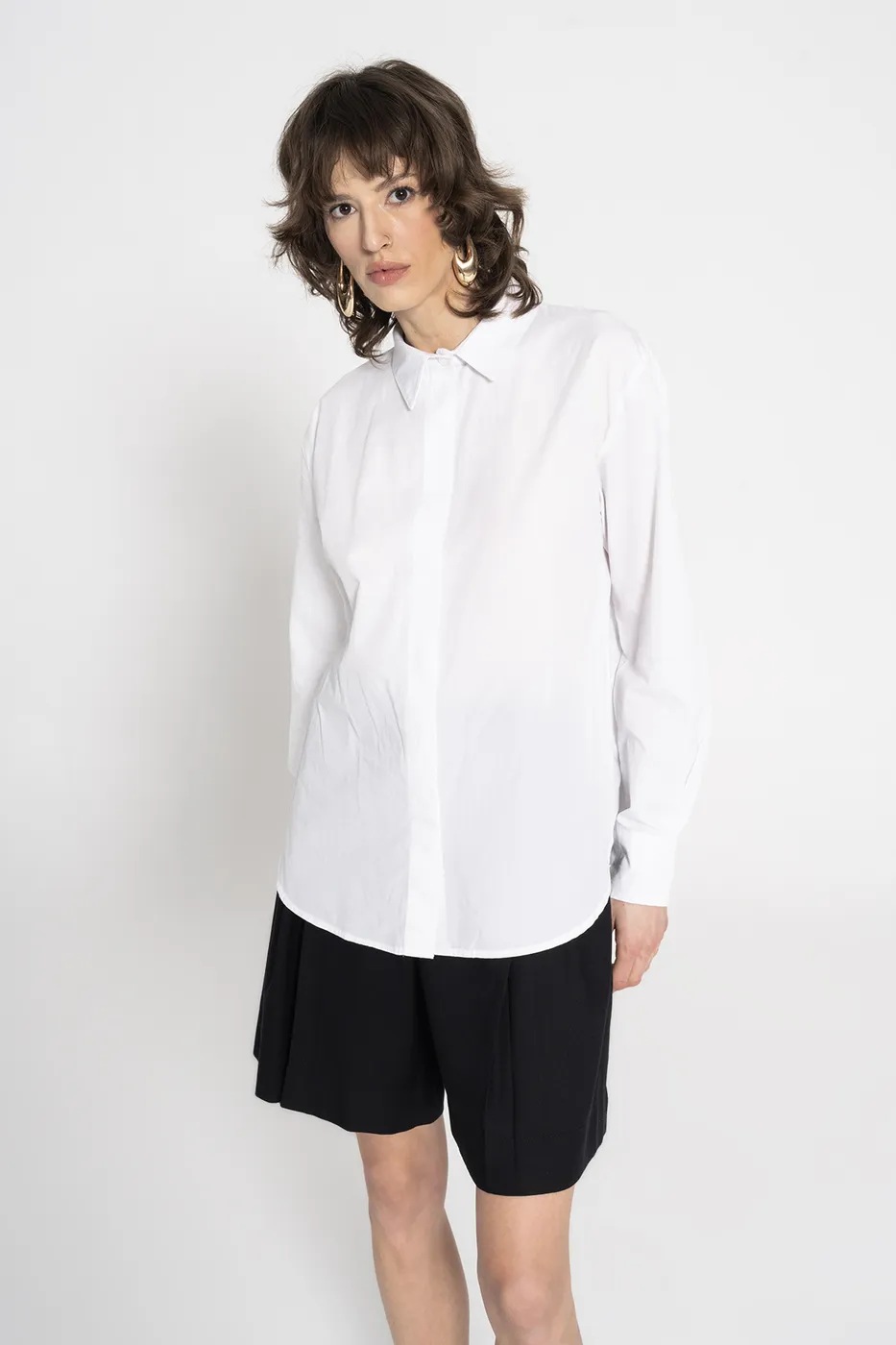 Bayan Ekru Poplin Gömlek