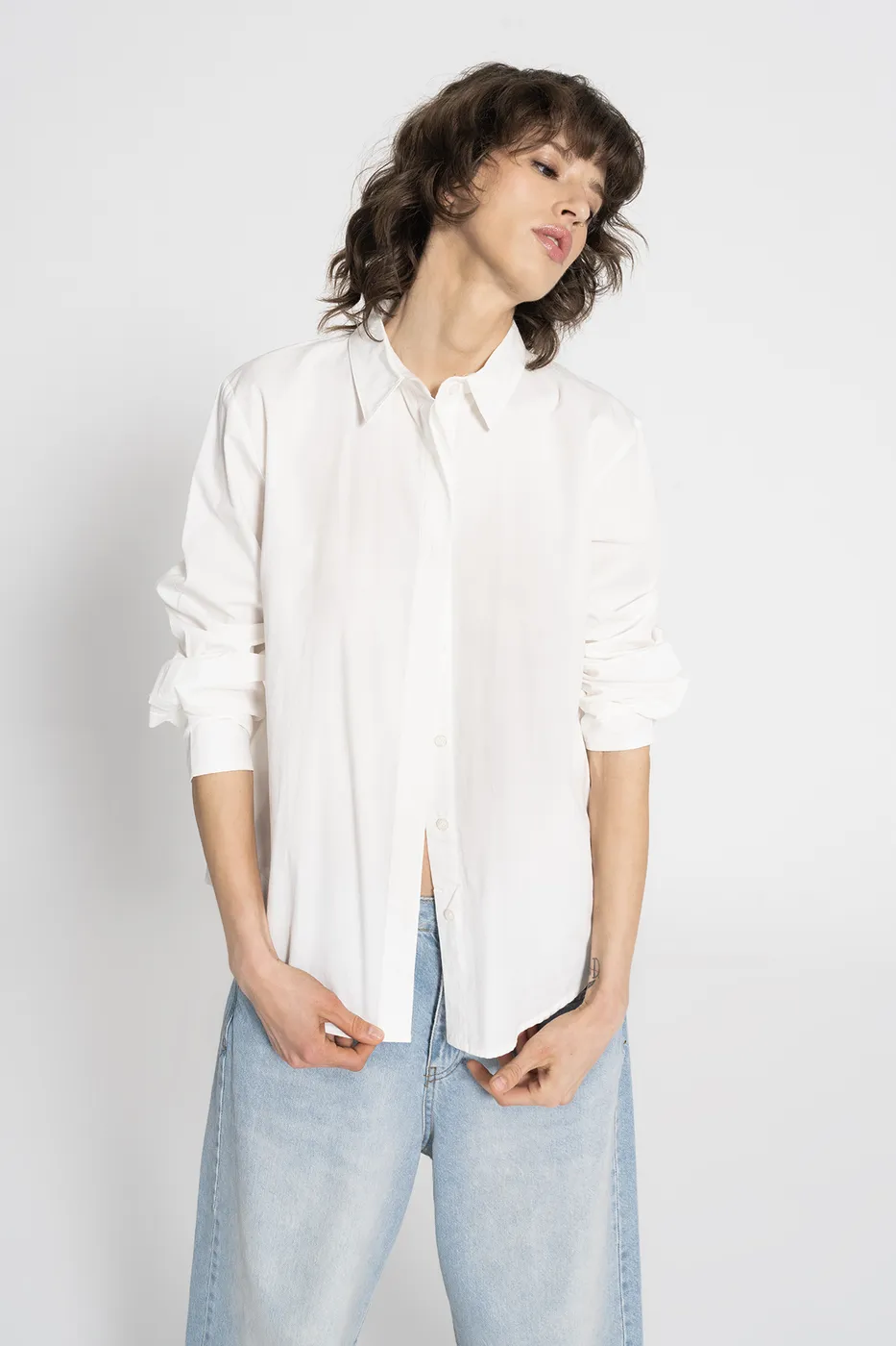 Bayan Krem Poplin Gömlek