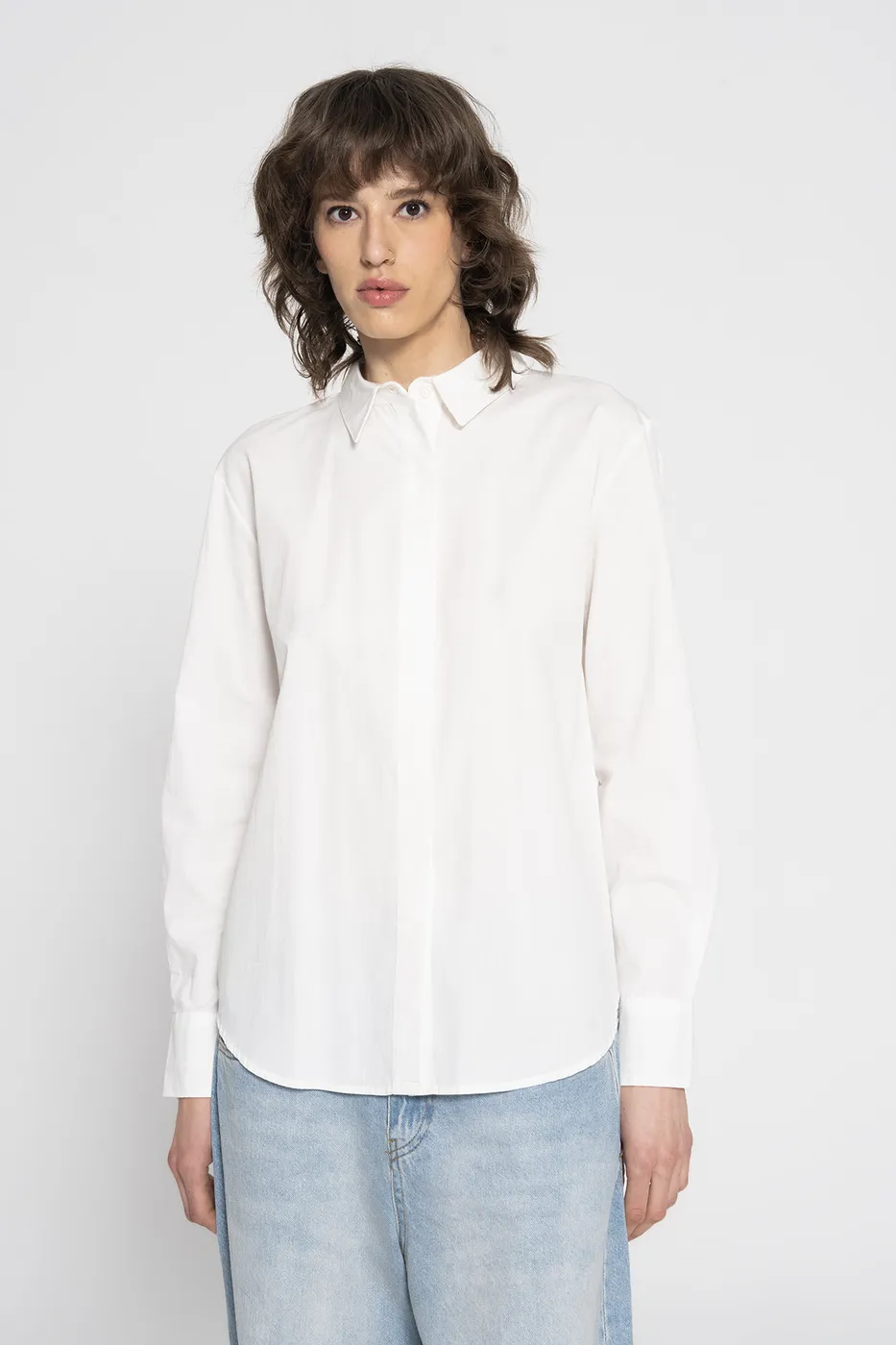 Bayan Krem Poplin Gömlek