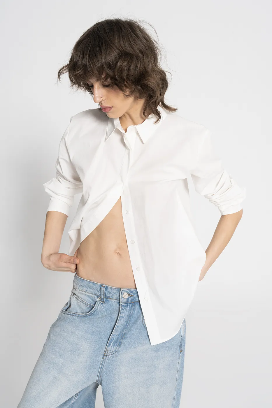 Bayan Krem Poplin Gömlek