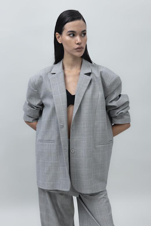 Bayan Gri Oversize Blazer Ceket - BSL