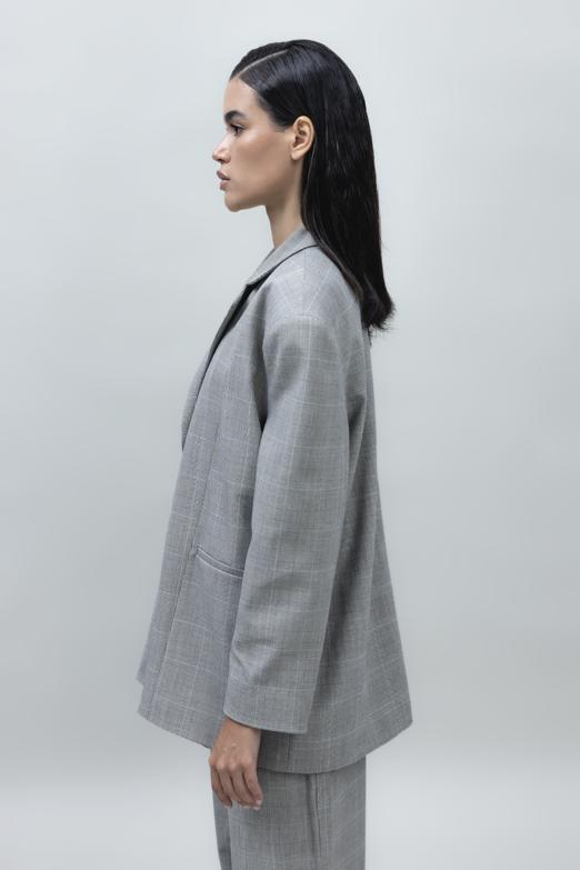 Bayan Gri Oversize Blazer Ceket - BSL