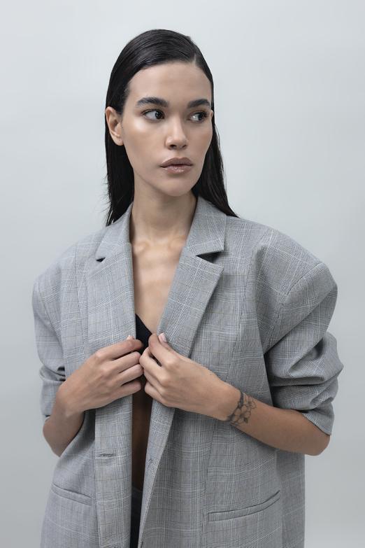 Bayan Gri Oversize Blazer Ceket - BSL