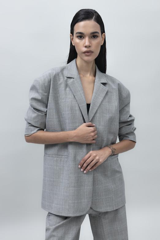 Bayan Gri Oversize Blazer Ceket - BSL