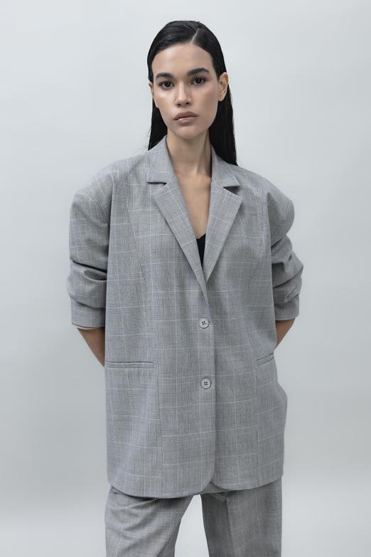 Bayan Gri Oversize Blazer Ceket - BSL