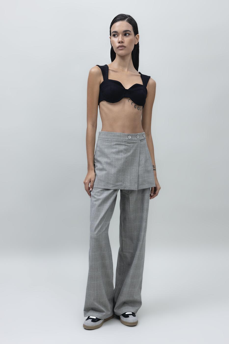 Bayan Gri Mini Etekli Palazzo Pantolon