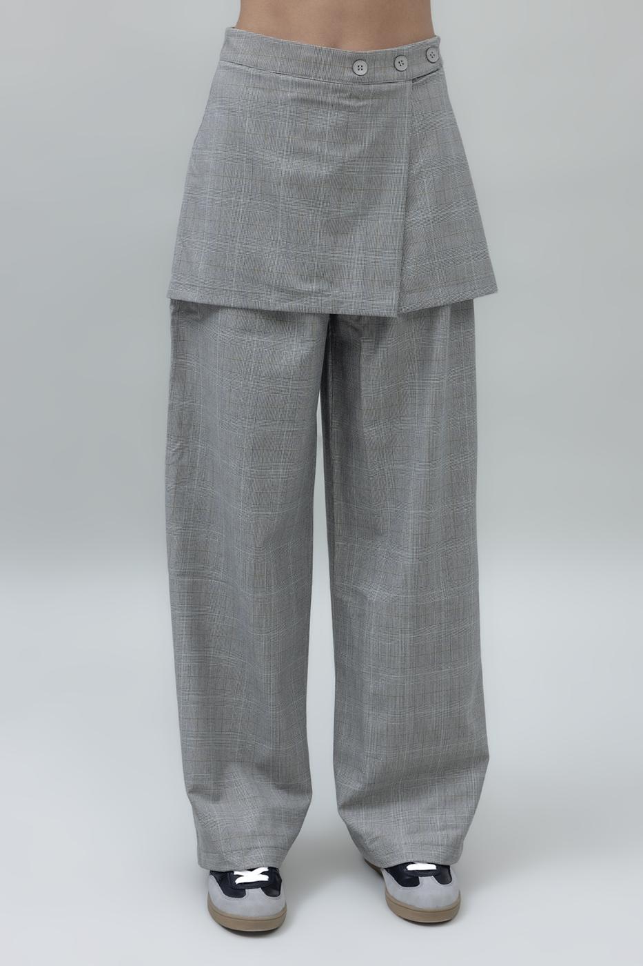 Bayan Gri Mini Etekli Palazzo Pantolon