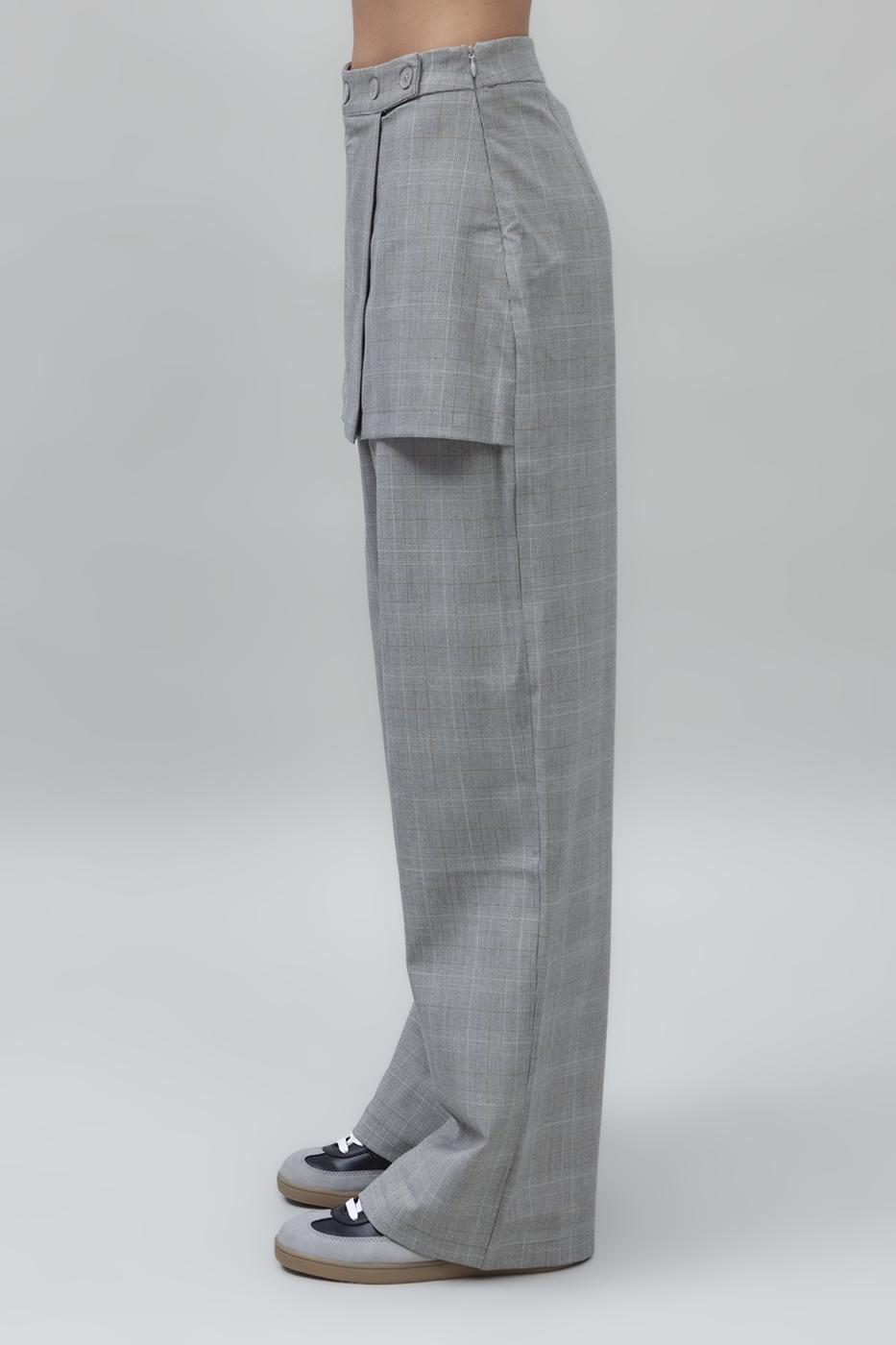 Bayan Gri Mini Etekli Palazzo Pantolon