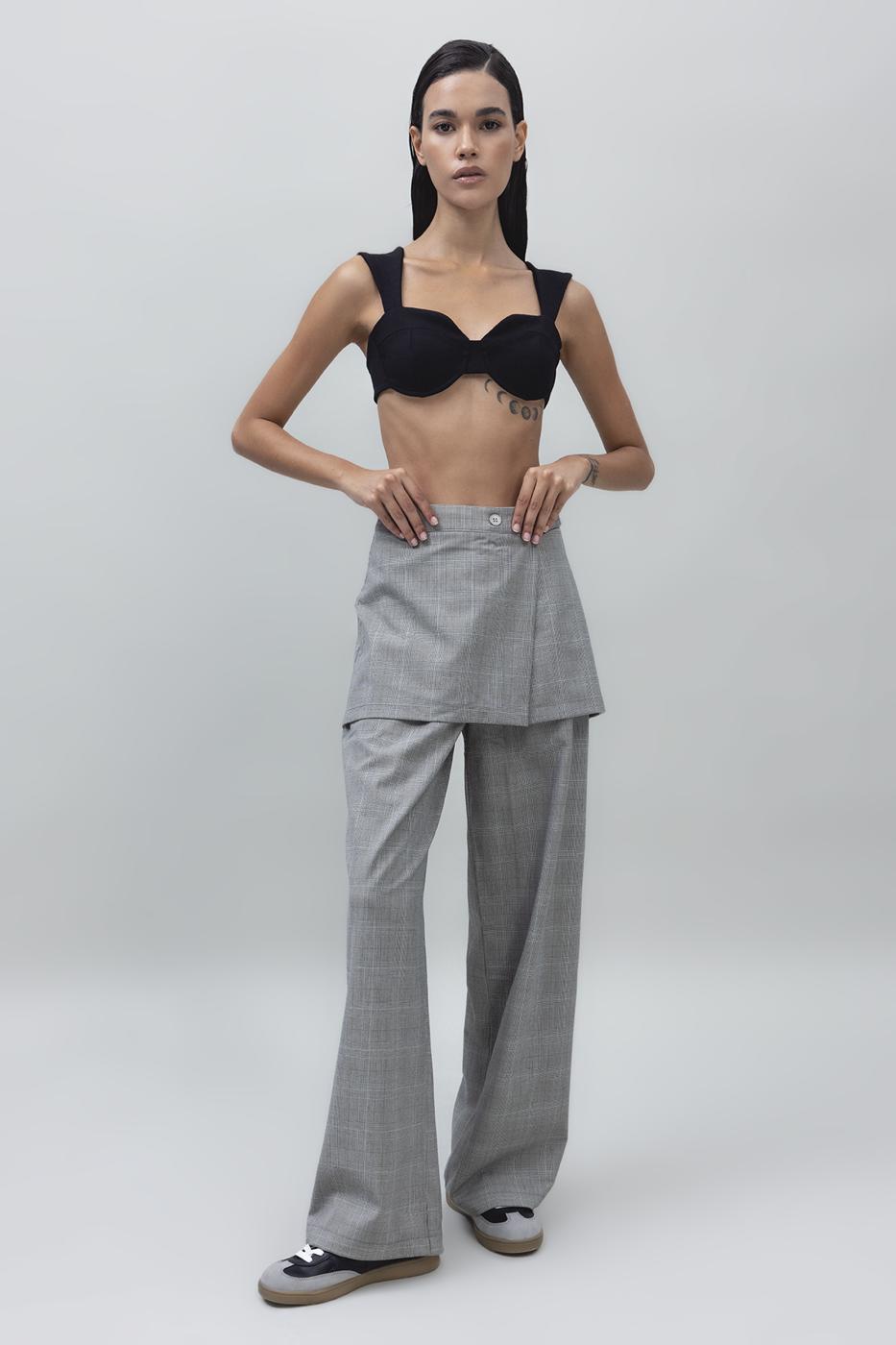 Bayan Gri Mini Etekli Palazzo Pantolon