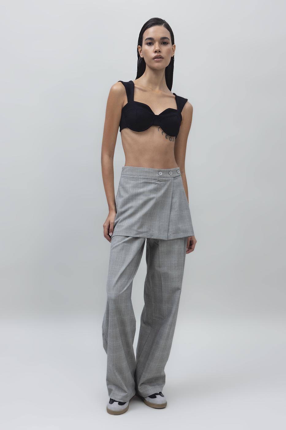 Bayan Gri Mini Etekli Palazzo Pantolon