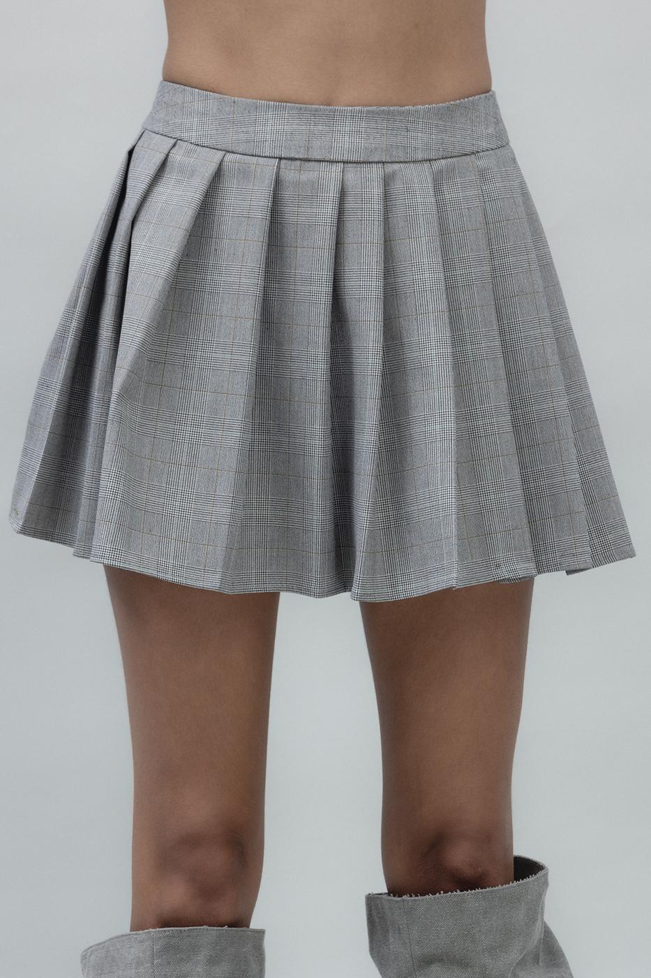 Bayan Gri Pileli Mini Etek