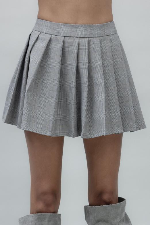 Bayan Gri Pileli Mini Etek - BSL