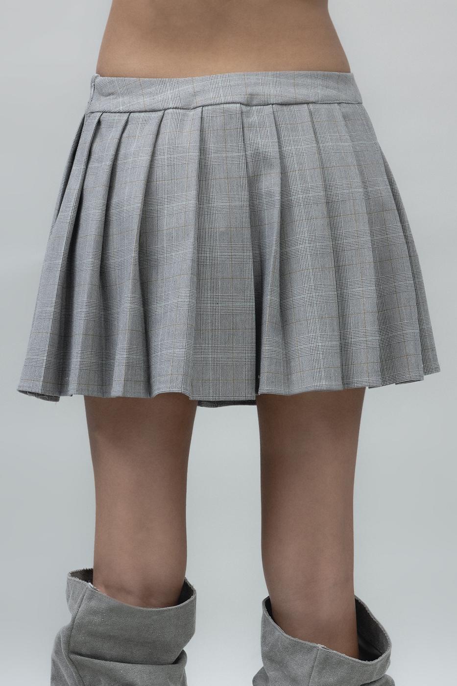 Bayan Gri Pileli Mini Etek