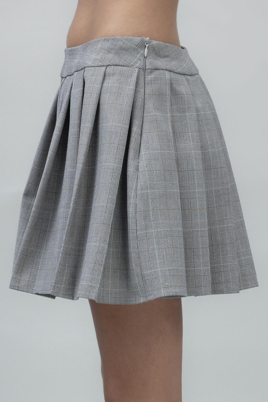 Bayan Gri Pileli Mini Etek