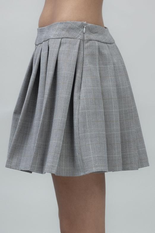 Bayan Gri Pileli Mini Etek - BSL