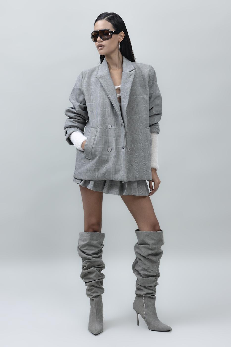 Bayan Gri Kruvaze Kapama Blazer Ceket