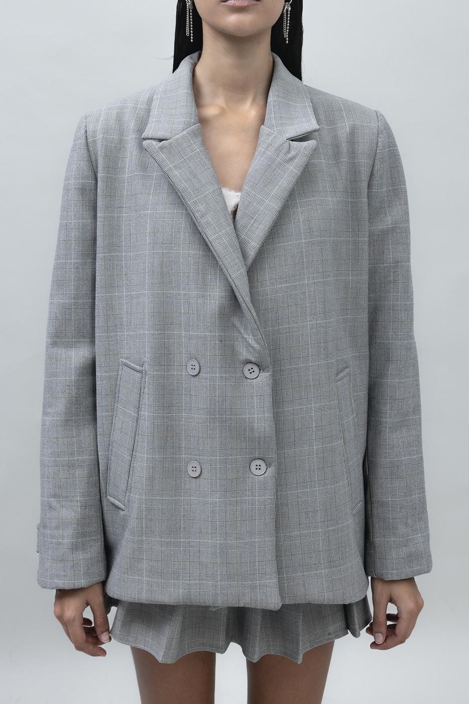 Bayan Gri Kruvaze Kapama Blazer Ceket