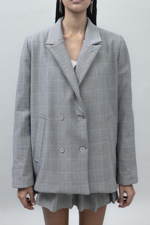 Bayan Gri Kruvaze Kapama Blazer Ceket - BSL