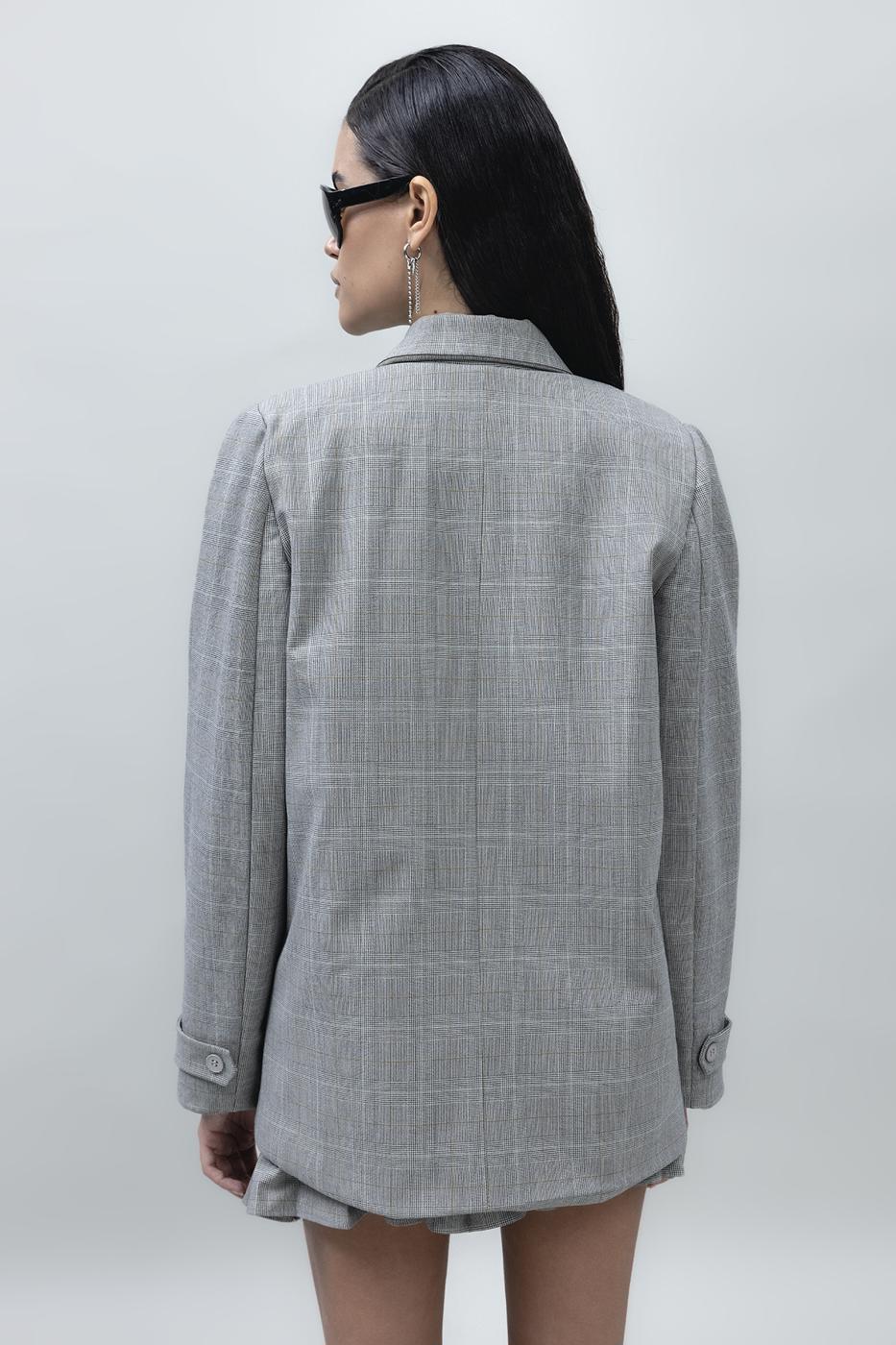 Bayan Gri Kruvaze Kapama Blazer Ceket