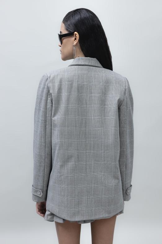 Bayan Gri Kruvaze Kapama Blazer Ceket - BSL