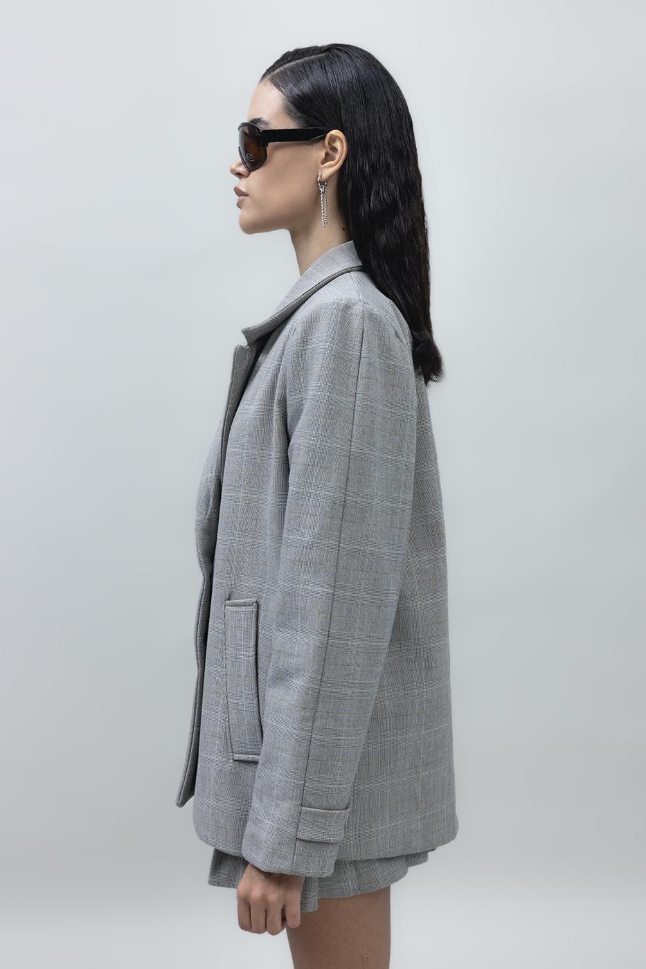 Bayan Gri Kruvaze Kapama Blazer Ceket