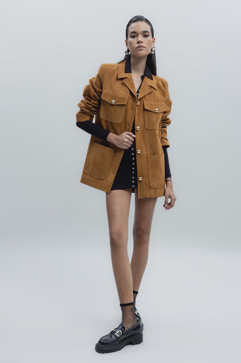 Bayan Camel Süet Görünümlü Ceket