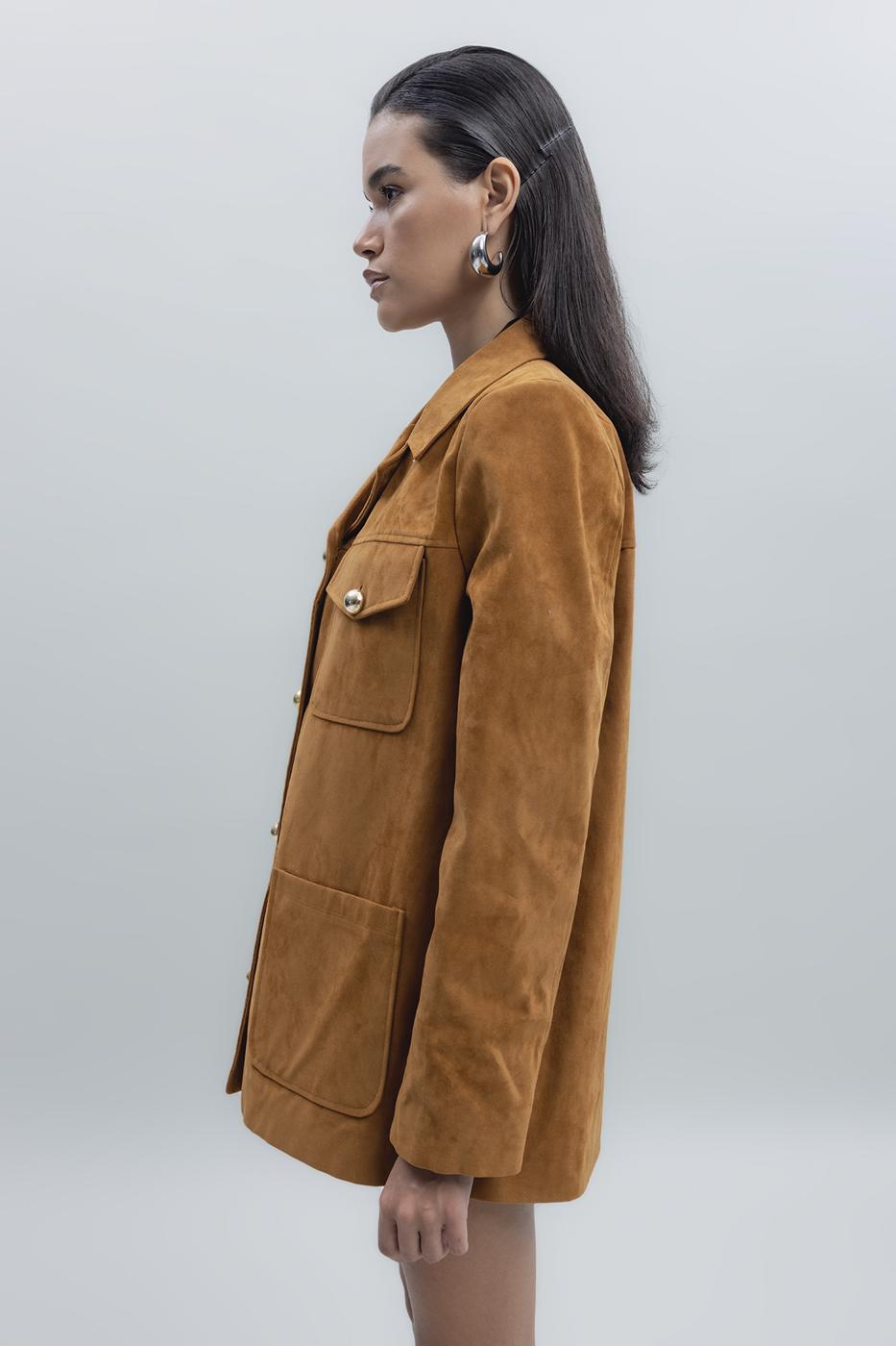 Bayan Camel Süet Görünümlü Ceket