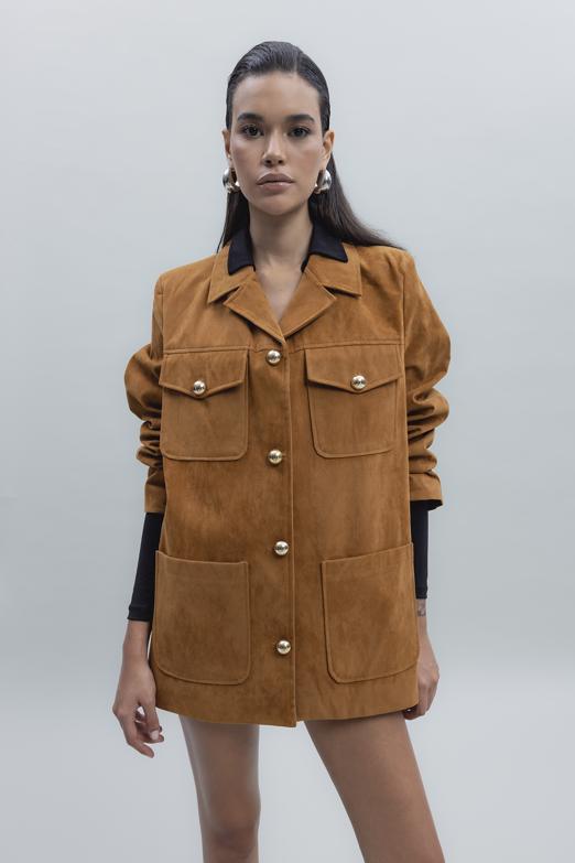 Bayan Camel Süet Görünümlü Ceket - BSL