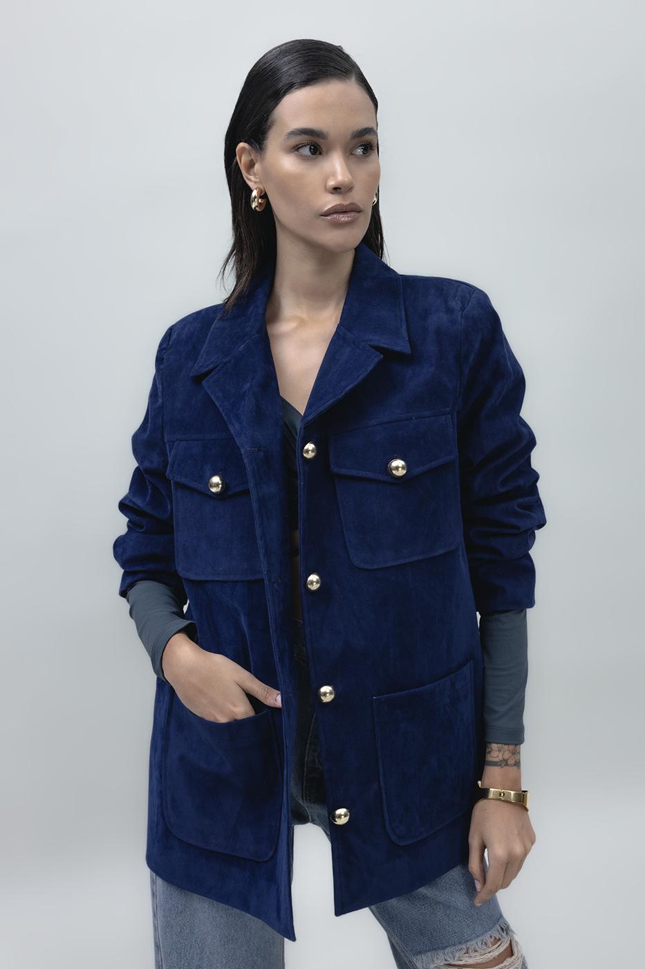Bayan Lacivert Süet Görünümlü Ceket
