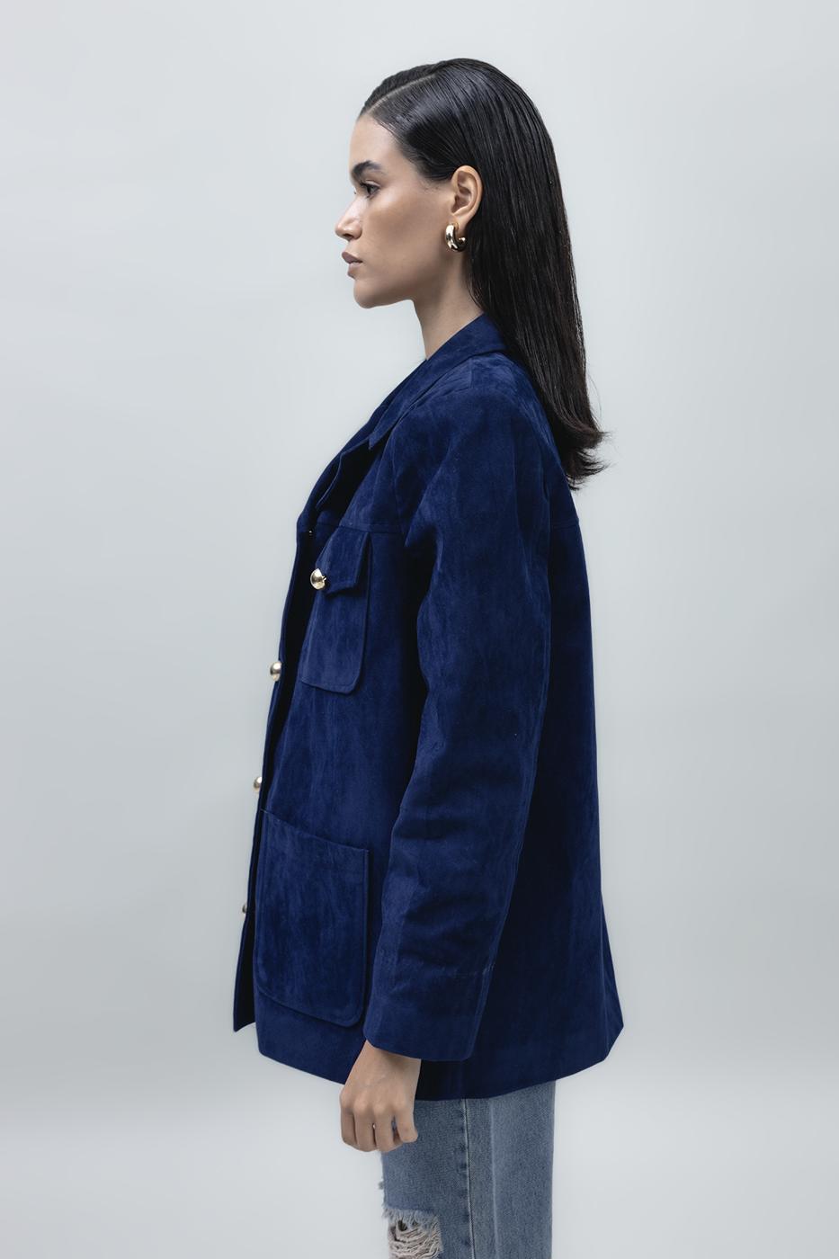 Bayan Lacivert Süet Görünümlü Ceket