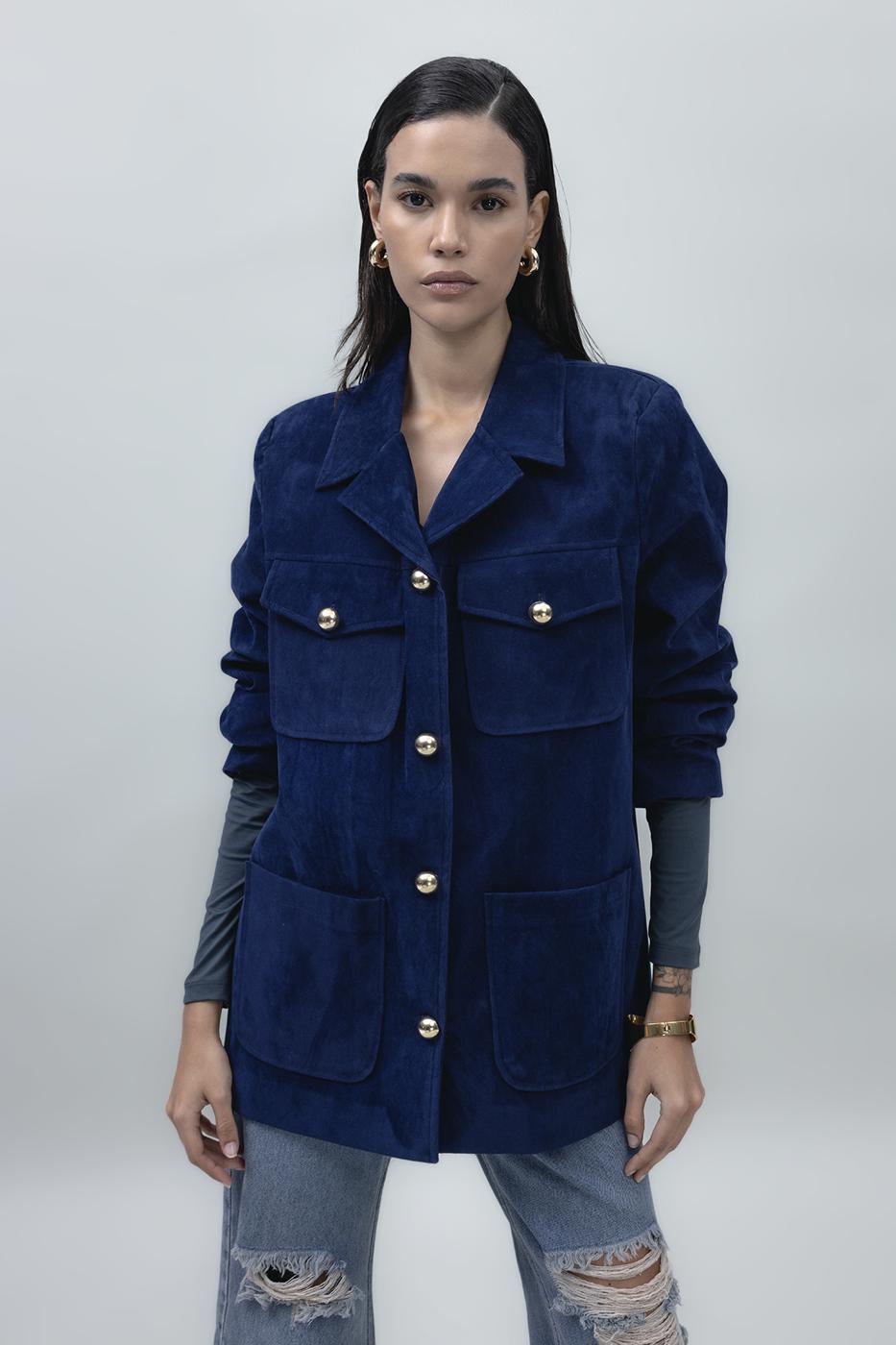 Bayan Lacivert Süet Görünümlü Ceket