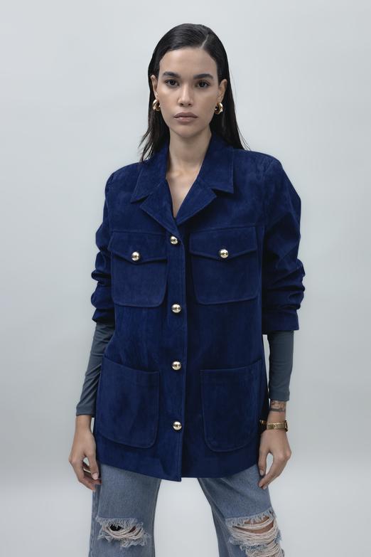 Bayan Lacivert Süet Görünümlü Ceket - BSL