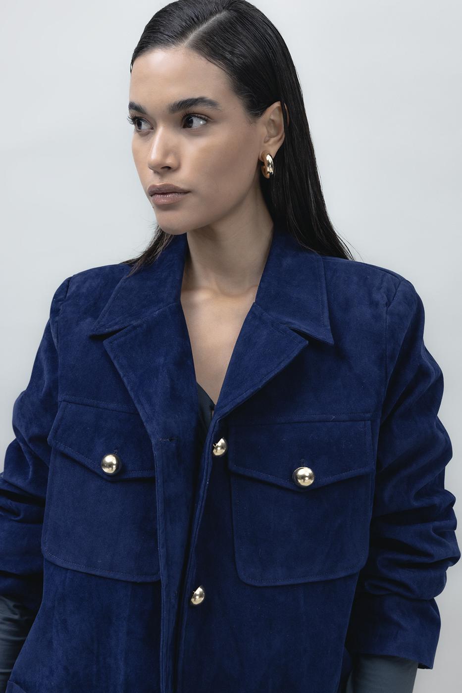 Bayan Lacivert Süet Görünümlü Ceket