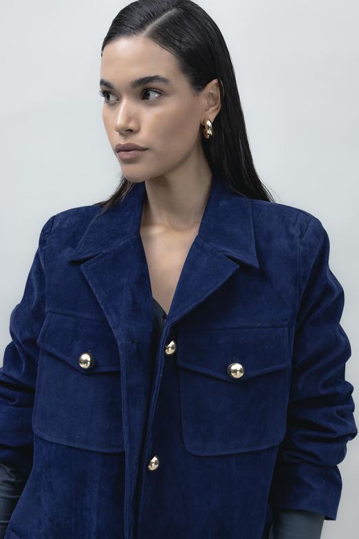 Bayan Lacivert Süet Görünümlü Ceket - BSL