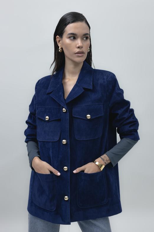 Bayan Lacivert Süet Görünümlü Ceket - BSL